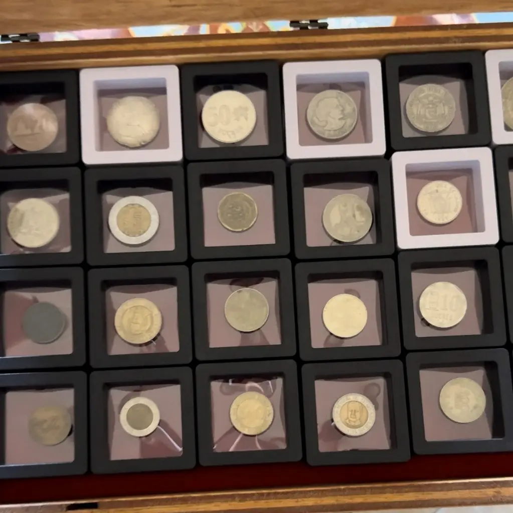 colección de monedas en estuches transparentes modernos.webp